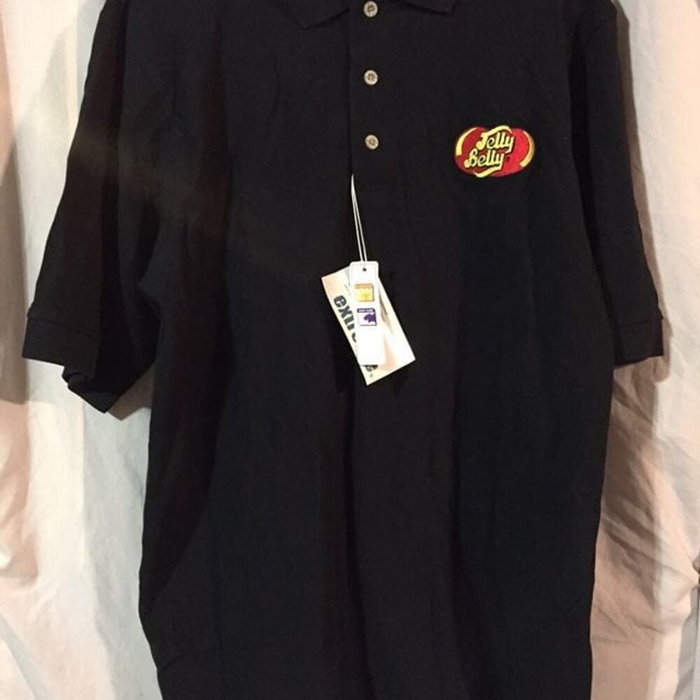 Men's Black Polo Shirt Top Extreme Brand Jelly Belly Logo NWT